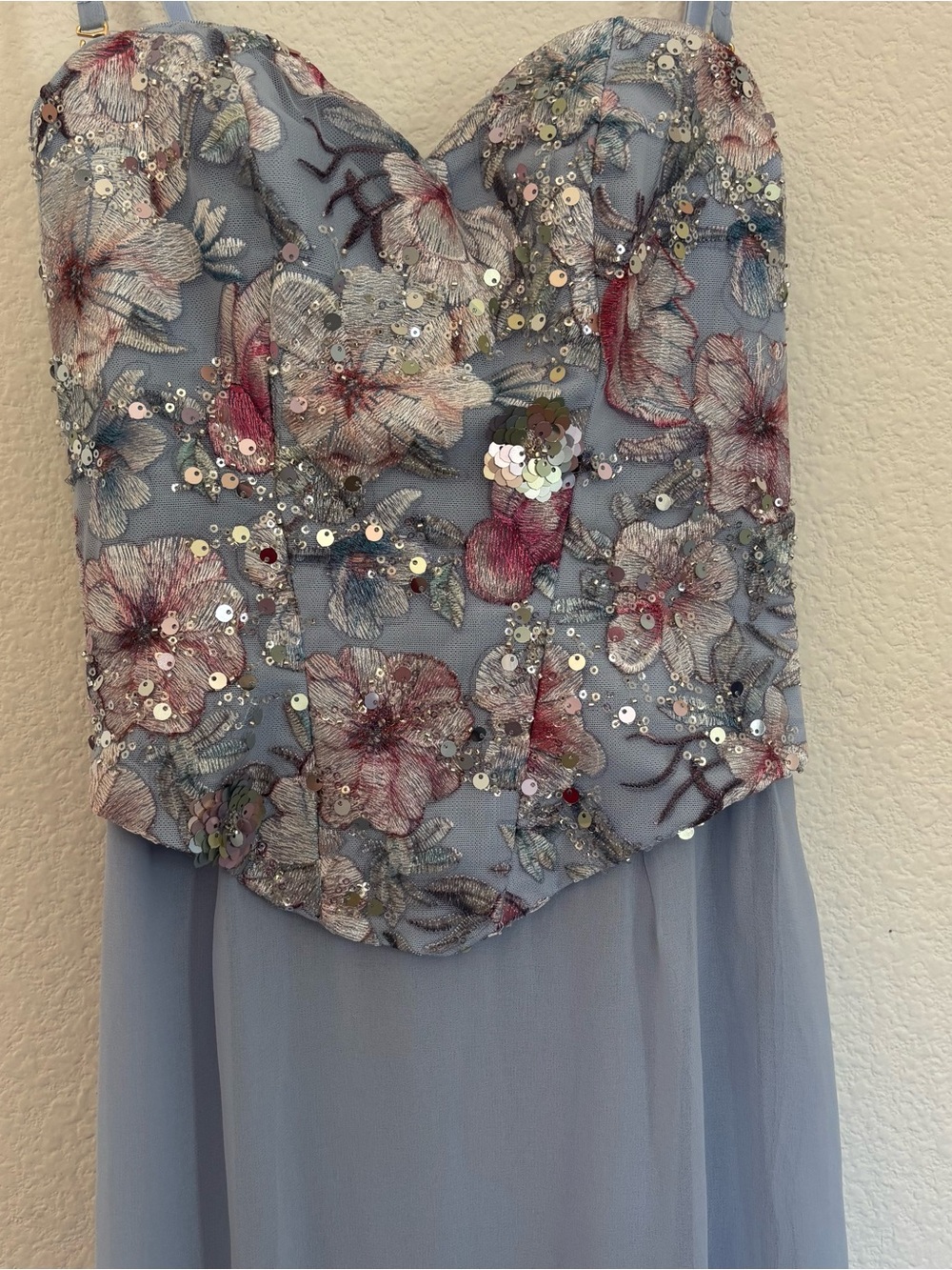 Oh Polly Lysana Embellished Corset Fishtail Gown Floral Blue NWT - Picture 5 of 12